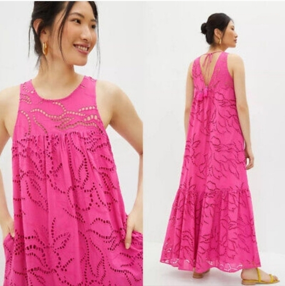 ANTHROPOLOGIE by MAEVE Belrose Eyelet Maxi Dress Barbie Pink Dress Size XS - Picture 3 of 14